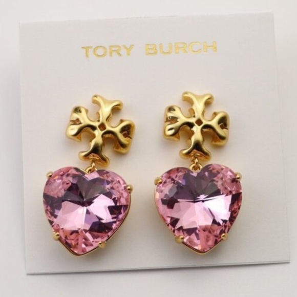 Tory Burch Jewelry - NWT authentic Tory Burch Gold and Pink Heart Earrings